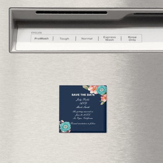 青とピンクのフローラ植物日付を保存 マグネット (インサイチュ (食洗機))