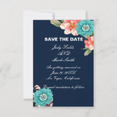 青とピンクのフローラ植物日付カードを保存 サンキューカード (正面)