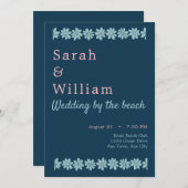 青とピンクのフローラ結婚式招待状 招待状 (正面/裏面)