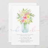 青とピンクのフローラ花瓶の性別リビール招待状 招待状 (正面/裏面)