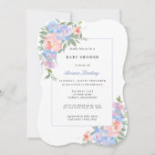 青とピンクのフローラ赤ちゃんシャワー 招待状 (正面)