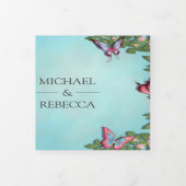 青とピンクのフローラ·バタフ結婚ライ写真 三つ折り招待状 (カバー)