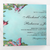 青とピンクのフローラ·バタフ結婚ライ写真 三つ折り招待状 (内部最初)