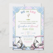 青とピンクのプレッピーなゴルフジェンダーのリビール 招待状 (正面)
