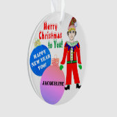 青とピンクのボーイエルフのクリスマス 名前 オーナメント (正面)