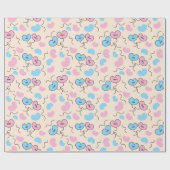 青とピンクのミスター＆ミセス風船 ウェディングシームレス ラッピングペーパー (フラット)