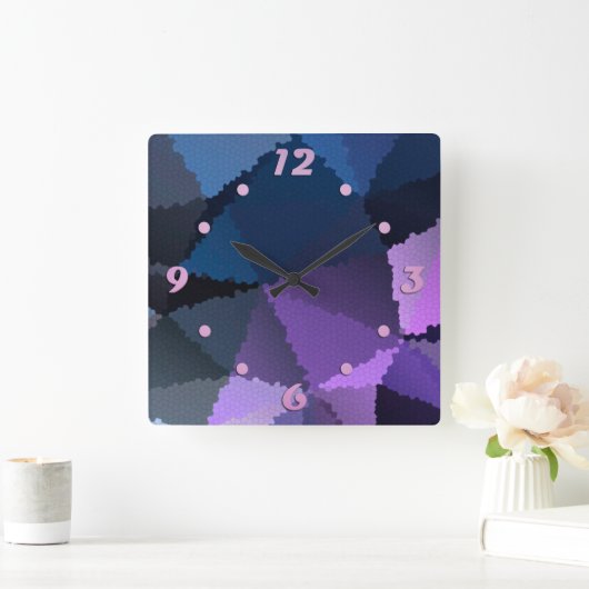 青とピンクのモザイク スクエア壁時計 (ホーム)