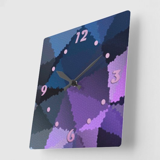 青とピンクのモザイク スクエア壁時計 (傾斜)