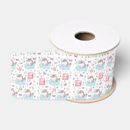 青とピンクのユニコーンの虹の猫の装飾リボン グログランリボン