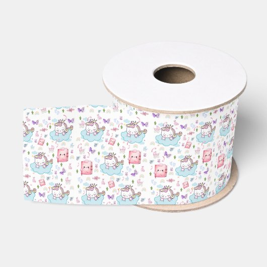 青とピンクのユニコーンの虹の猫の装飾リボン グログランリボン (リール)