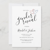 青とピンクのラブハート ジェンダー・リビール・パーティ 招待状 (正面)