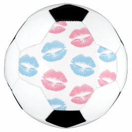 青とピンクのリップパターン リップスティック キス サッカーボール