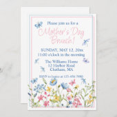 青とピンクのワイルドフラワーガーデンマザーズデイブランチ 招待状 (正面/裏面)