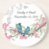 青とピンクのヴィンテージラブバードのコースター コースター (正面)