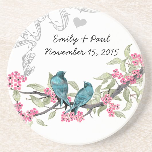 青とピンクのヴィンテージラブバードのコースター コースター (正面)