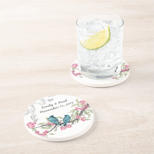 青とピンクのヴィンテージラブバードのコースター コースター (側面)