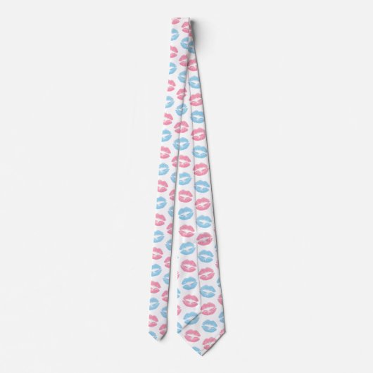青とピンクの唇のパターン、口紅、キス ネクタイ (裏面)