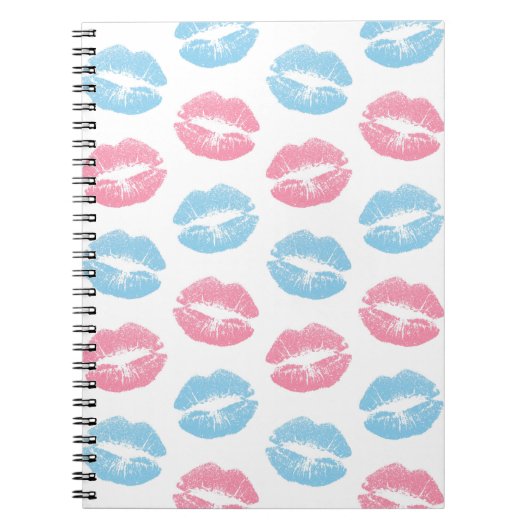 青とピンクの唇のパターン、口紅、キス ノートブック (正面)