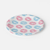 青とピンクの唇のパターン、口紅、キス ペーパープレート (アングル)