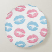 青とピンクの唇のパターン、口紅、キス ラウンドクッション (裏面)