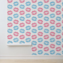 青とピンクの唇のパターン、口紅、キス