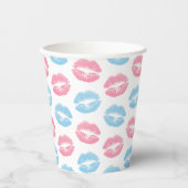 青とピンクの唇のパターン、口紅、キス 紙コップ (正面)