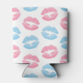 青とピンクの唇のパターン、口紅、キス 缶クーラー (裏面)