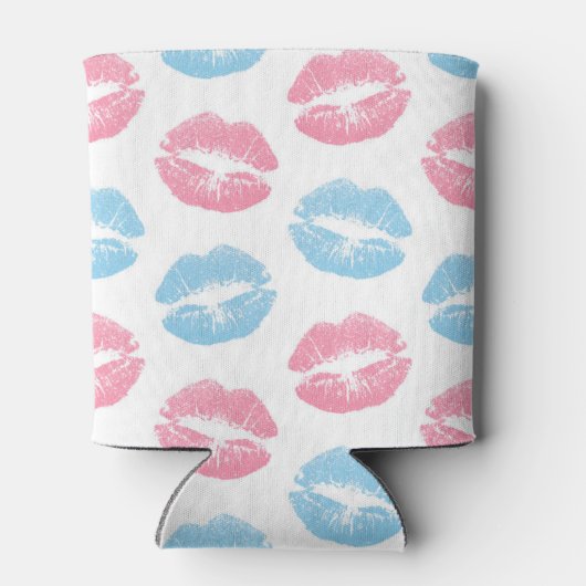 青とピンクの唇のパターン、口紅、キス 缶クーラー (裏面)