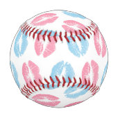 青とピンクの唇のパターン、口紅、キス 野球ボール (裏面)