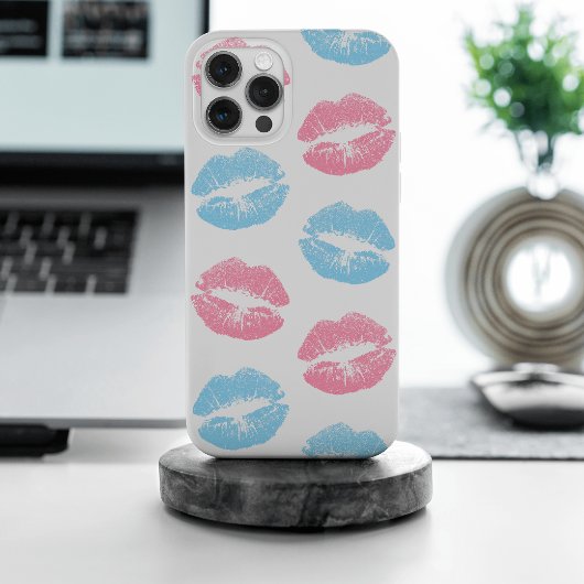 青とピンクの唇のパターン、口紅、キス Case-Mate iPhoneケース