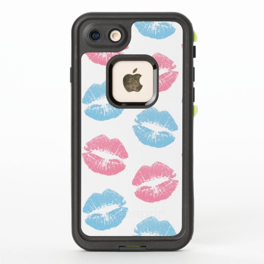 青とピンクの唇のパターン、口紅、キス LifeProof iPhoneケース (裏面)