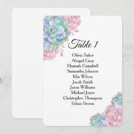 青とピンクの多肉植物。 ウェディング席次表 招待状