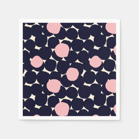 青とピンクの大きなドットパターン スタンダードカクテルナプキン (正面)