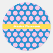 青とピンクの大きな水玉模様パターパーソナライズされたン ラウンドシール (正面)