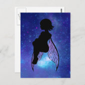 青とピンクの妖精のシルエット ポストカード (正面/裏面)