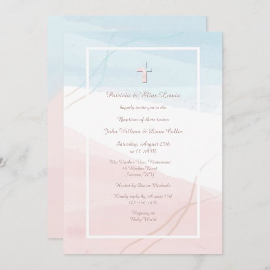 青とピンクの宗教モダン招待状 招待状 (正面/裏面)