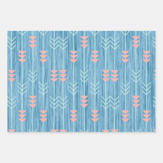 青とピンクの幾何学的な抽象 ラッピングペーパーシート (正面3)