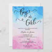 青とピンクの性別の少年または女の子の水色リビール 招待状 (正面)
