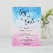 青とピンクの性別の少年または女の子の水色リビール 招待状 (スタンド正面)