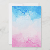 青とピンクの性別の少年または女の子の水色リビール 招待状 (裏面)