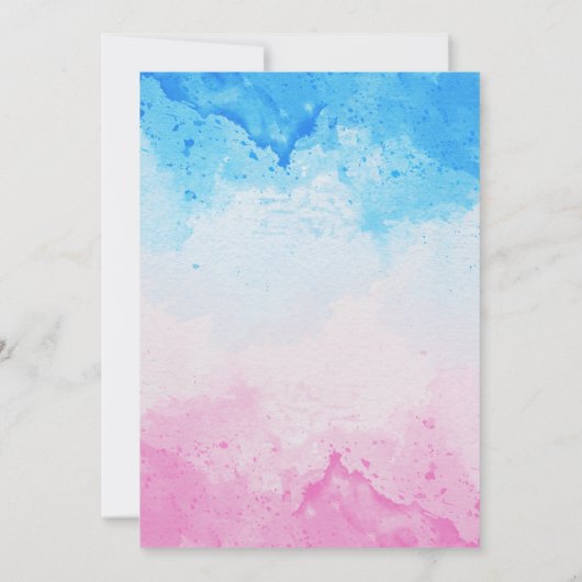 青とピンクの性別の少年または女の子の水色リビール 招待状 (裏面)