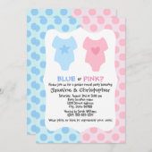 青とピンクの性別の表示パーティー 招待状 (正面/裏面)