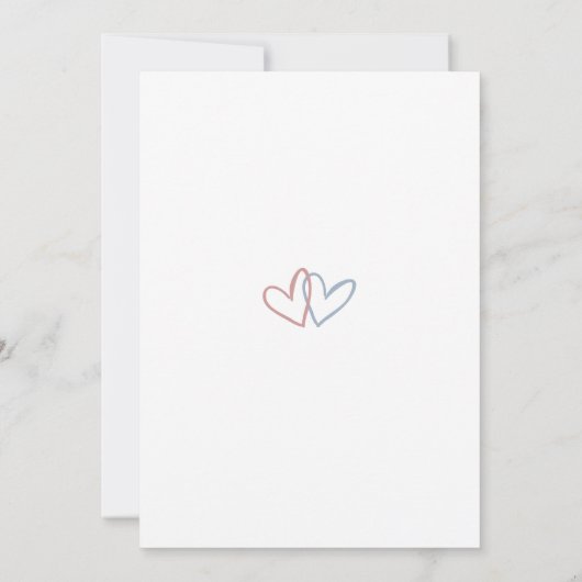 青とピンクの愛のハート性別がパーティーを明かす 招待状 (裏面)