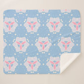 青とピンクの抽象芸術ハートパターン シェルパブランケット (正面(横))