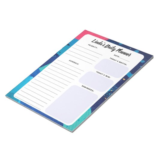 青とピンクの抽象芸術毎日To-Doリストのメモ帳 ノートパッド (アングル)