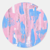 青とピンクの抽象芸術水色シール ラウンドシール (正面)