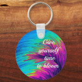 青とピンクの抽象芸術絵画のキーチェーン キーホルダー (正面)