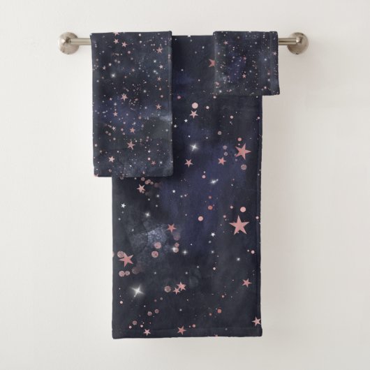 青とピンクの星空　天体をモチーフにしたファンタジックなデザイン バスタオルセット (インサイチュ)