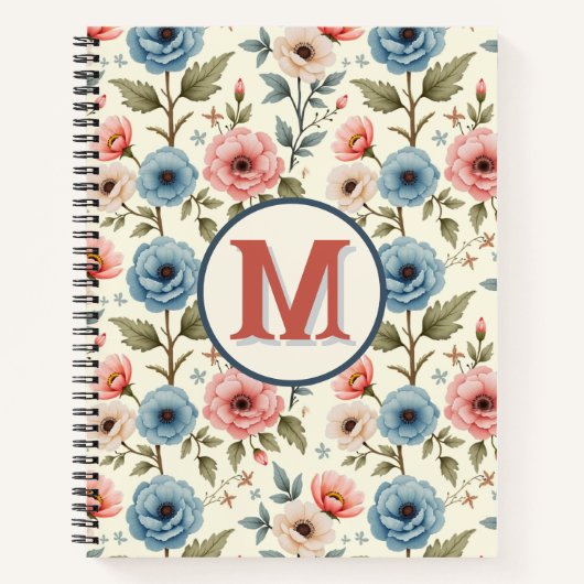 青とピンクの春フローラファンタジー ノートブック (正面)