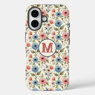 青とピンクの春フローラファンタジー iPhone 16ケース